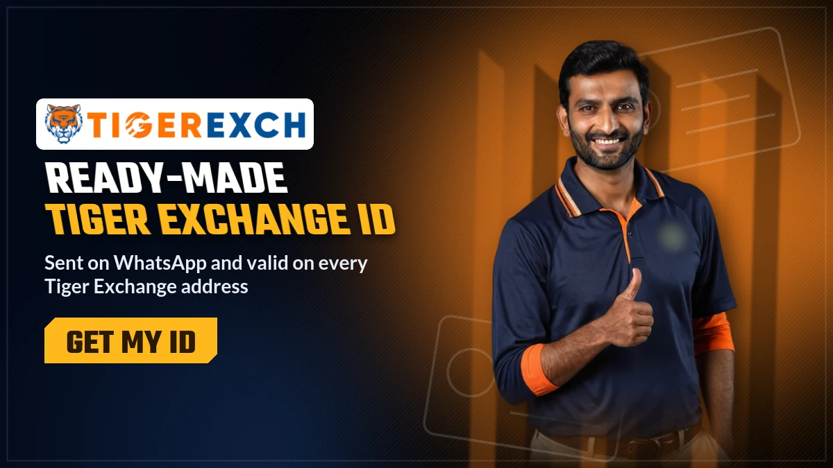 Tiger Exchange ID banner with a ready-made user ID and password for the cricket sportsbook