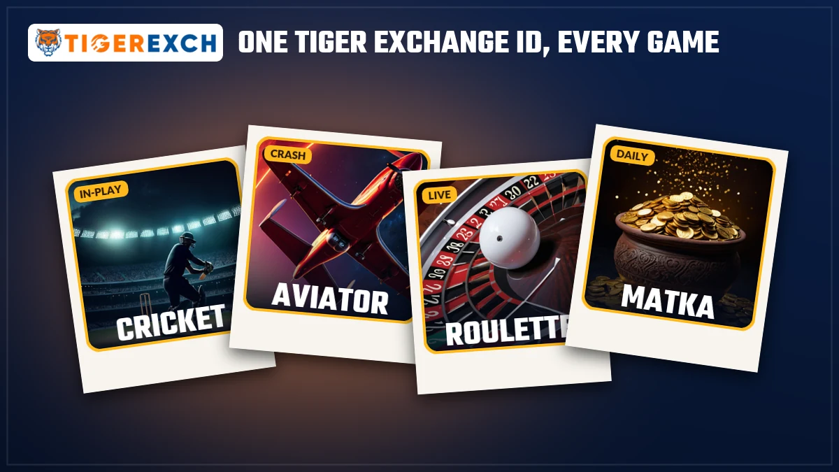 Tiger Exchange ID game cards for Aviator, teen patti, andar bahar and roulette