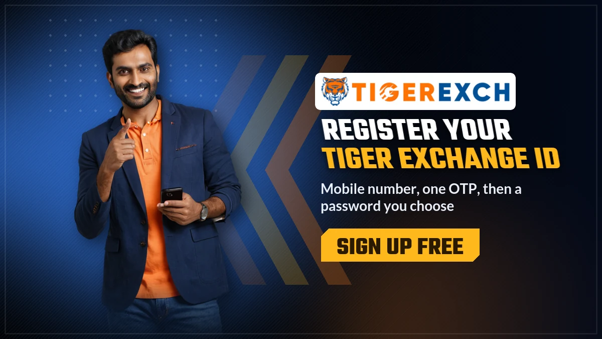 Tiger Exchange register ID banner with a mobile number and OTP sign-up prompt