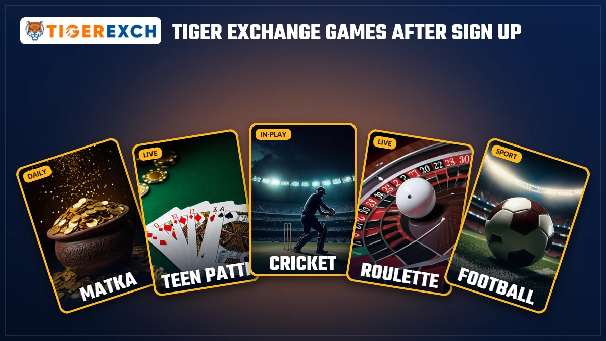 Tiger Exchange game cards for Aviator, Marble Run and Colour Prediction available after you register an ID