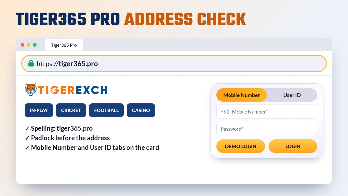 Tiger365 Pro address bar showing https://tiger365.pro with the padlock above the Tiger Exchange login