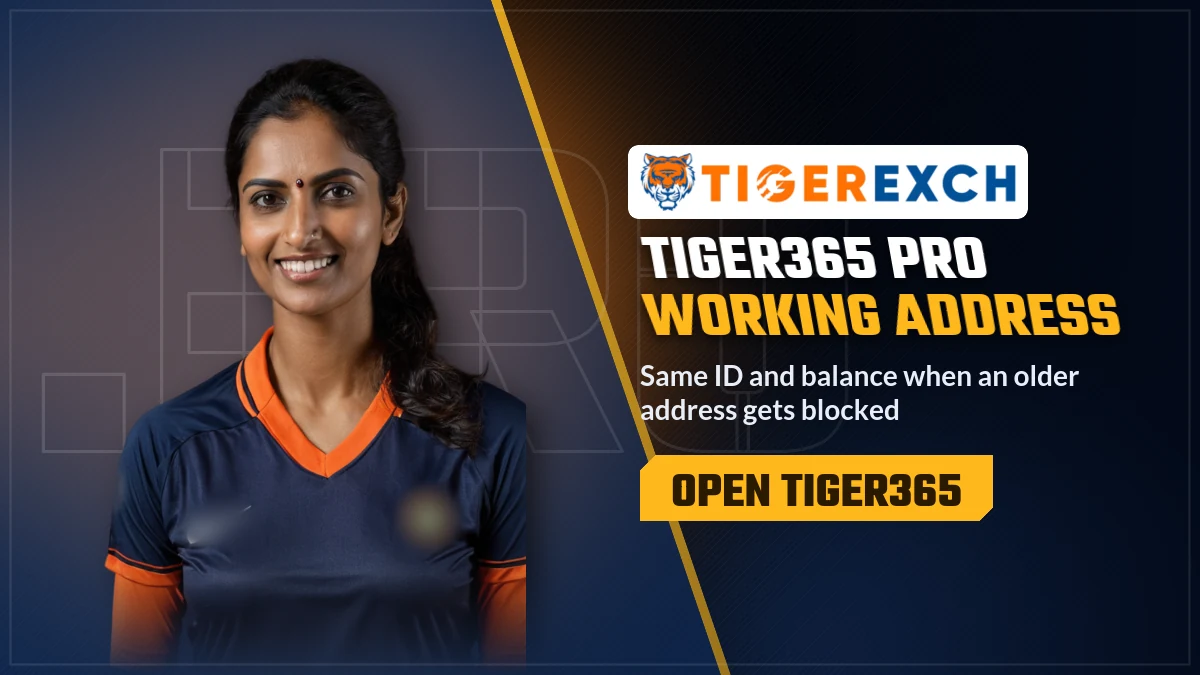 Tiger365 Pro official address banner with the Tiger Exchange login and live cricket markets