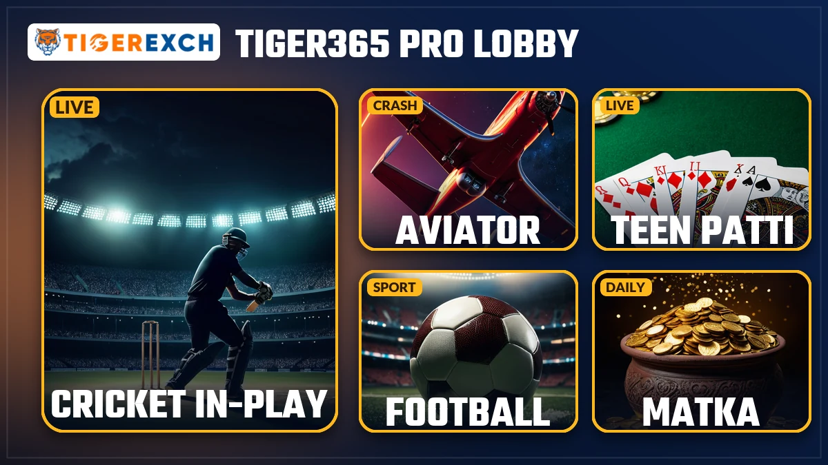 Tiger365 Pro game cards for Aviator, Marble Run, Colour Prediction and live casino on Tiger Exchange